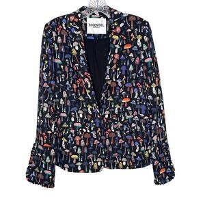 Essentiel Antwerp Mushroom Print Ruffle odell Blazer Black Multicolor 36 small